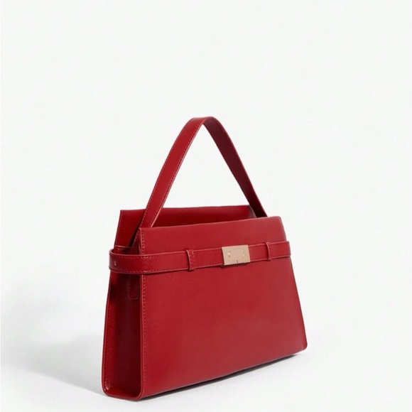 Red Top Handle Tote Bag Classic Square Bag - Picture 2 of 7